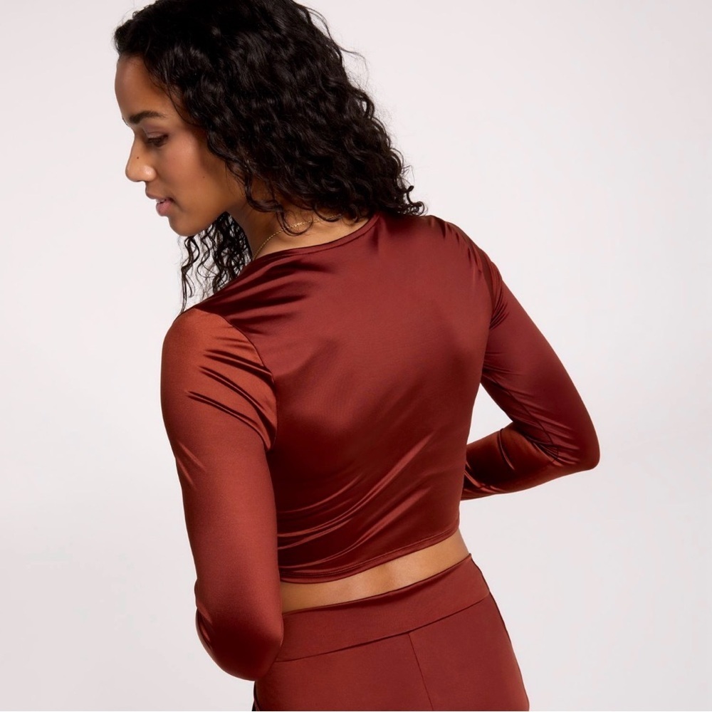 NWT Small Calia Ruched Adjustable Sun Rashguard Long Sleeve Protection Crop Top - Picture 2 of 14